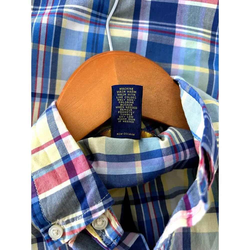 Ralph Lauren Boys Size 6 Madras Plaid Short Sleeve Button Down 100% Cotton